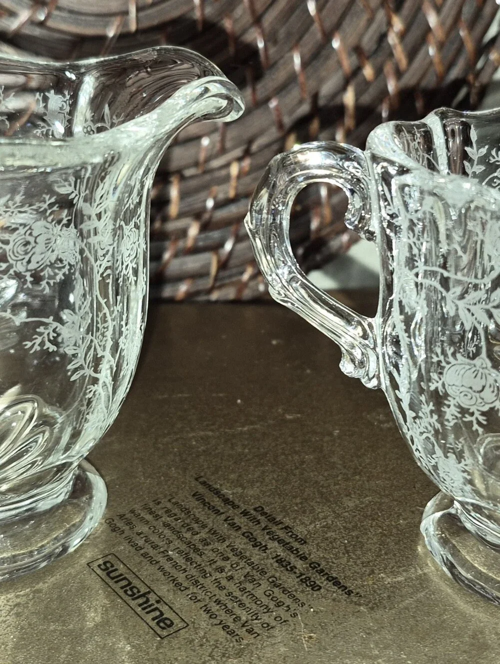 Vintage Fostoria Glass Company Crystal Creamer & Open Sugar Bowl Set
